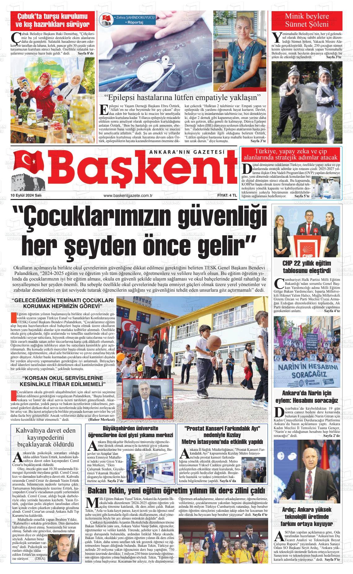 10 Eylül 2024 Ankara Başkent Gazete Manşeti