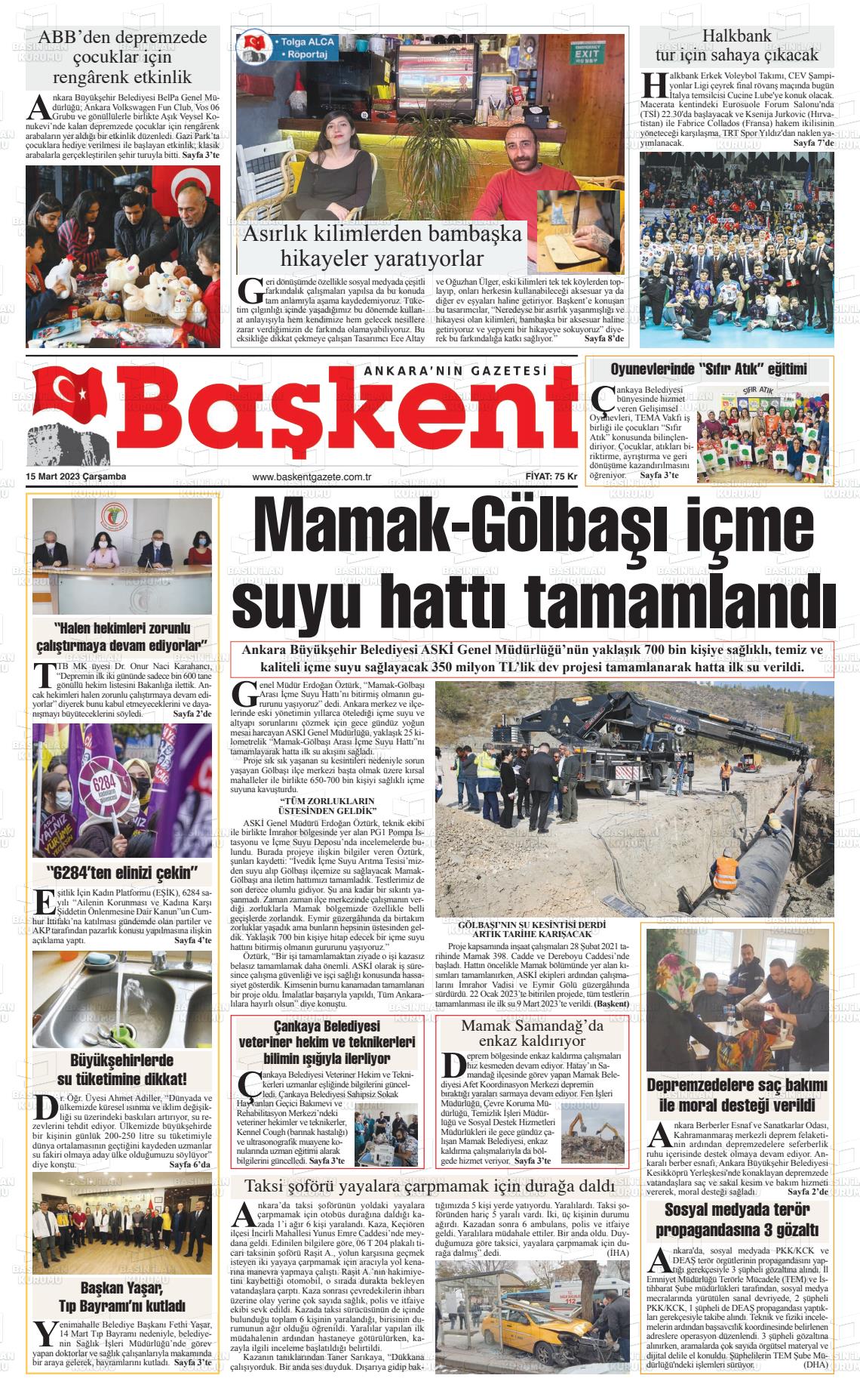 15 Mart 2023 Ankara Başkent Gazete Manşeti