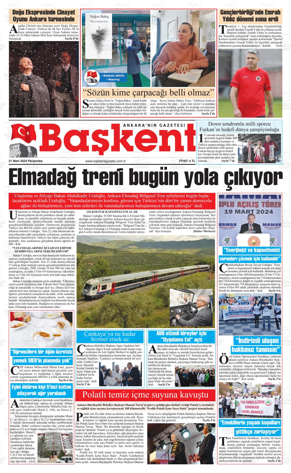 21 Mart 2024 Ankara Başkent Gazete Manşeti