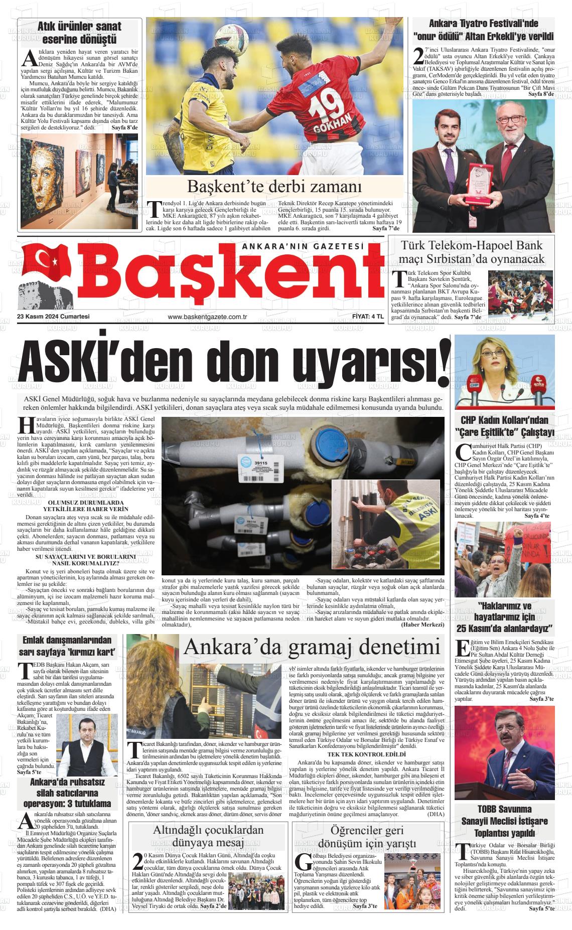 23 Kasım 2024 Ankara Başkent Gazete Manşeti