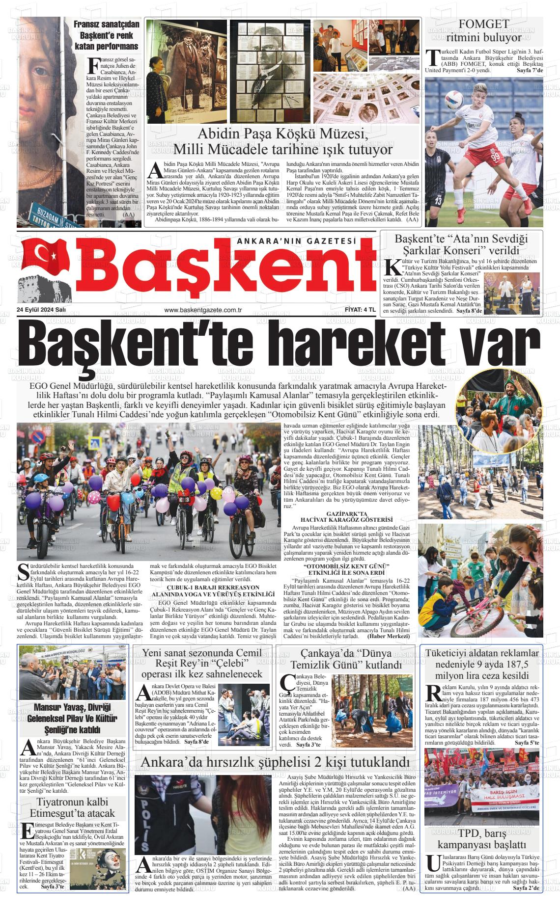 24 Eylül 2024 Ankara Başkent Gazete Manşeti