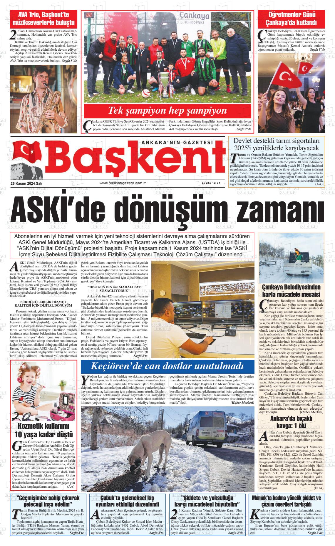 26 Kasım 2024 Ankara Başkent Gazete Manşeti