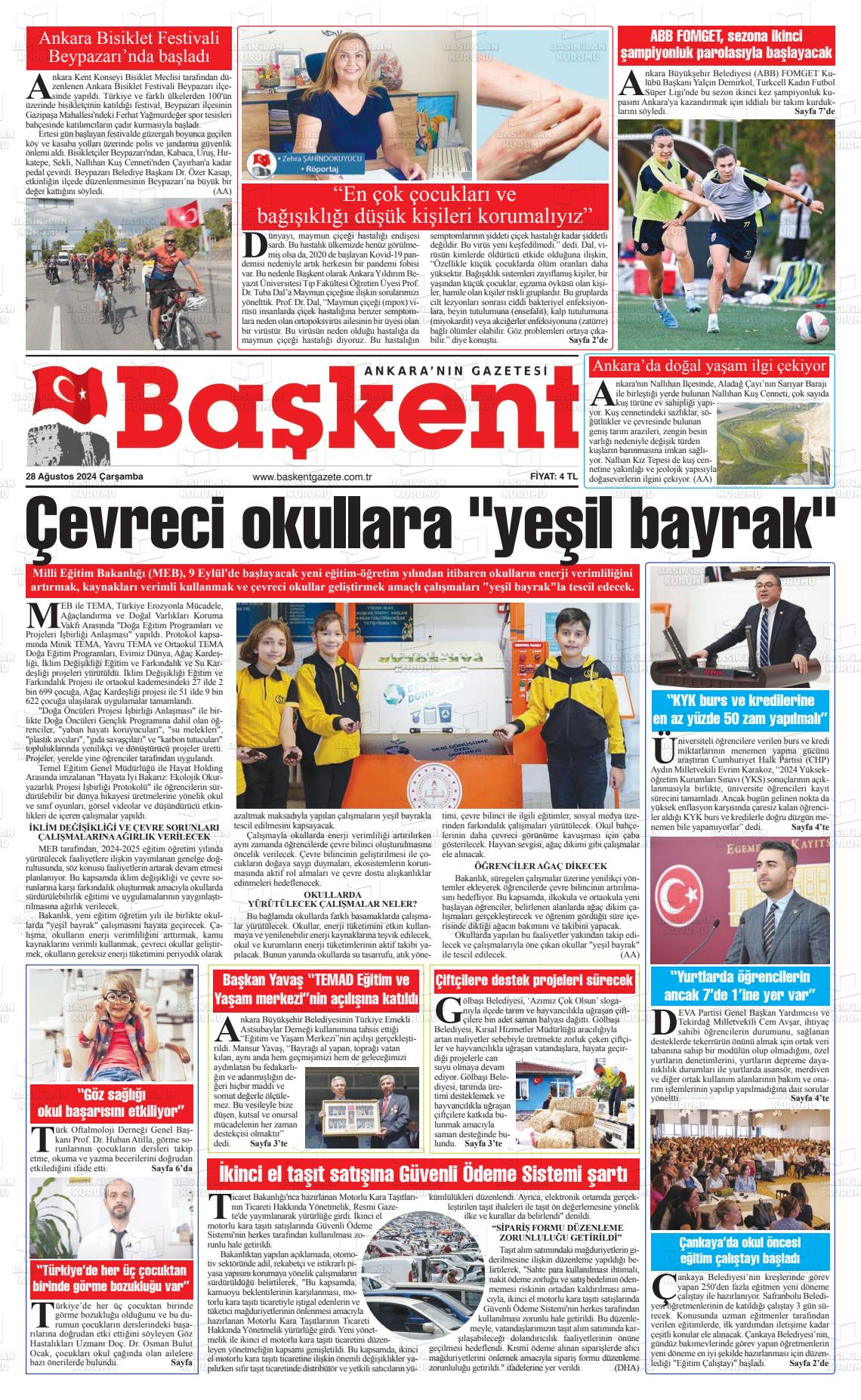 28 Ağustos 2024 Ankara Başkent Gazete Manşeti