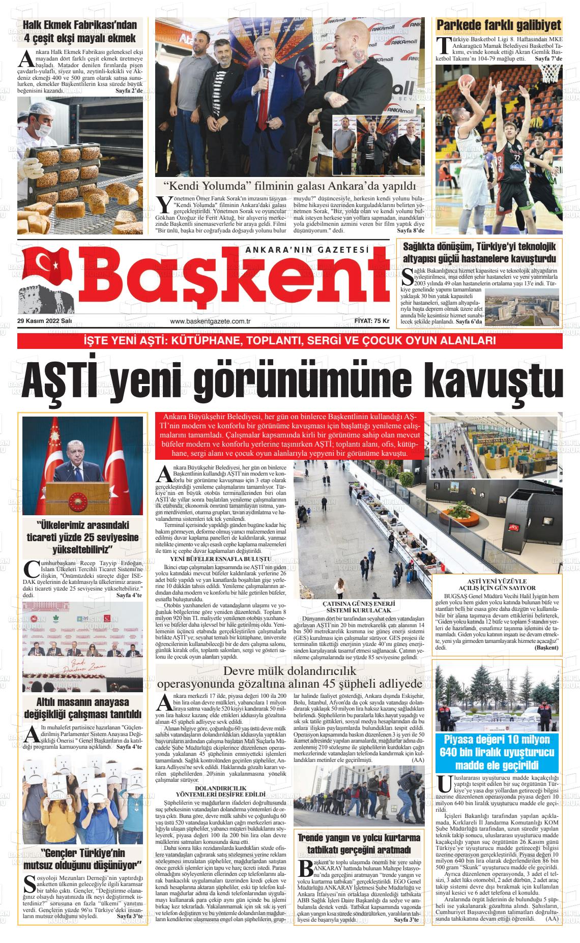 29 Kasım 2022 Ankara Başkent Gazete Manşeti