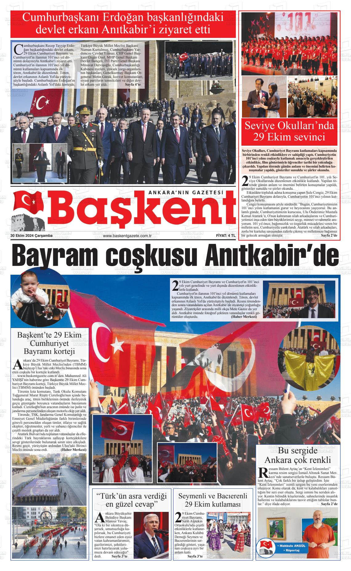 30 Ekim 2024 Ankara Başkent Gazete Manşeti