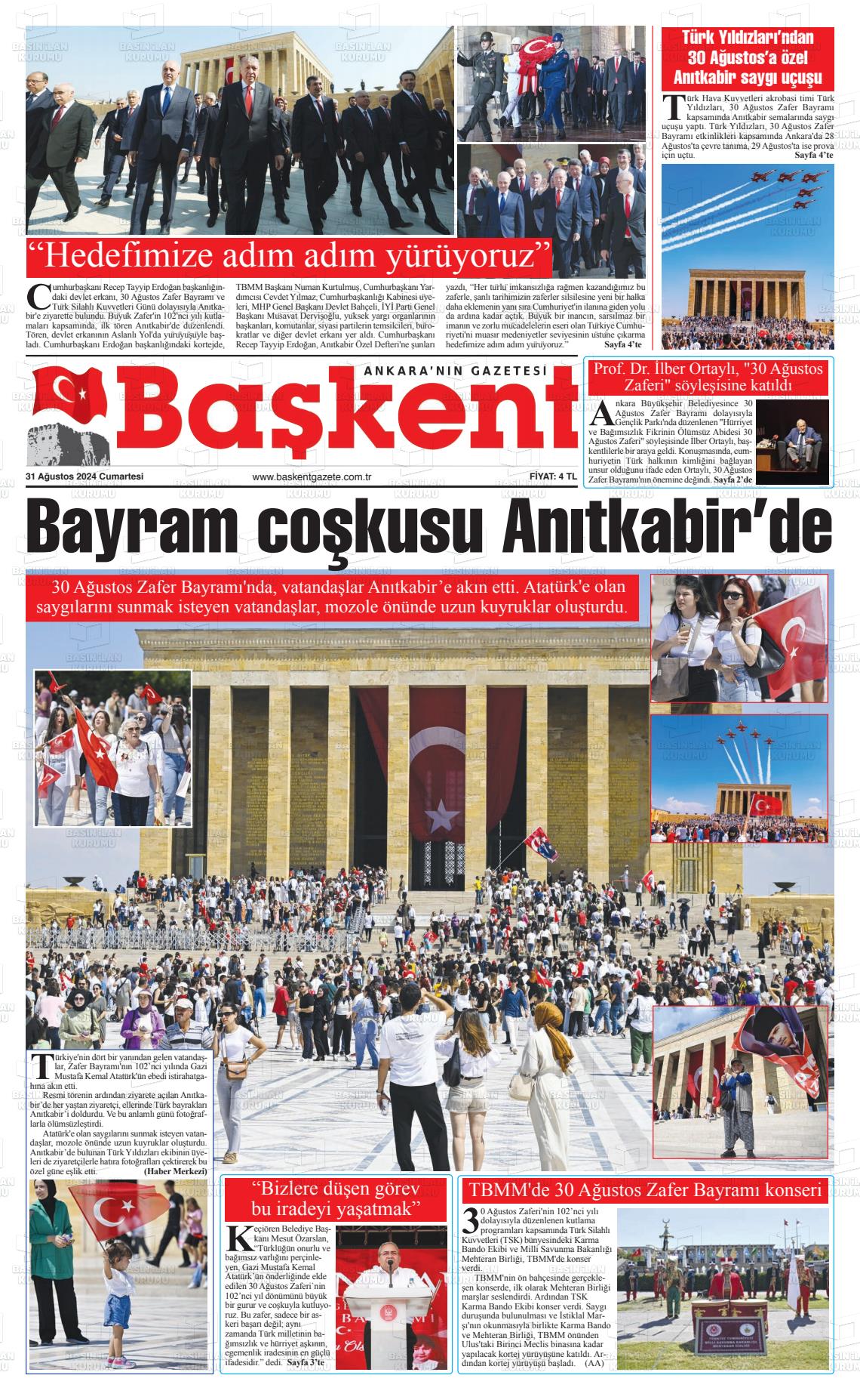 31 Ağustos 2024 Ankara Başkent Gazete Manşeti