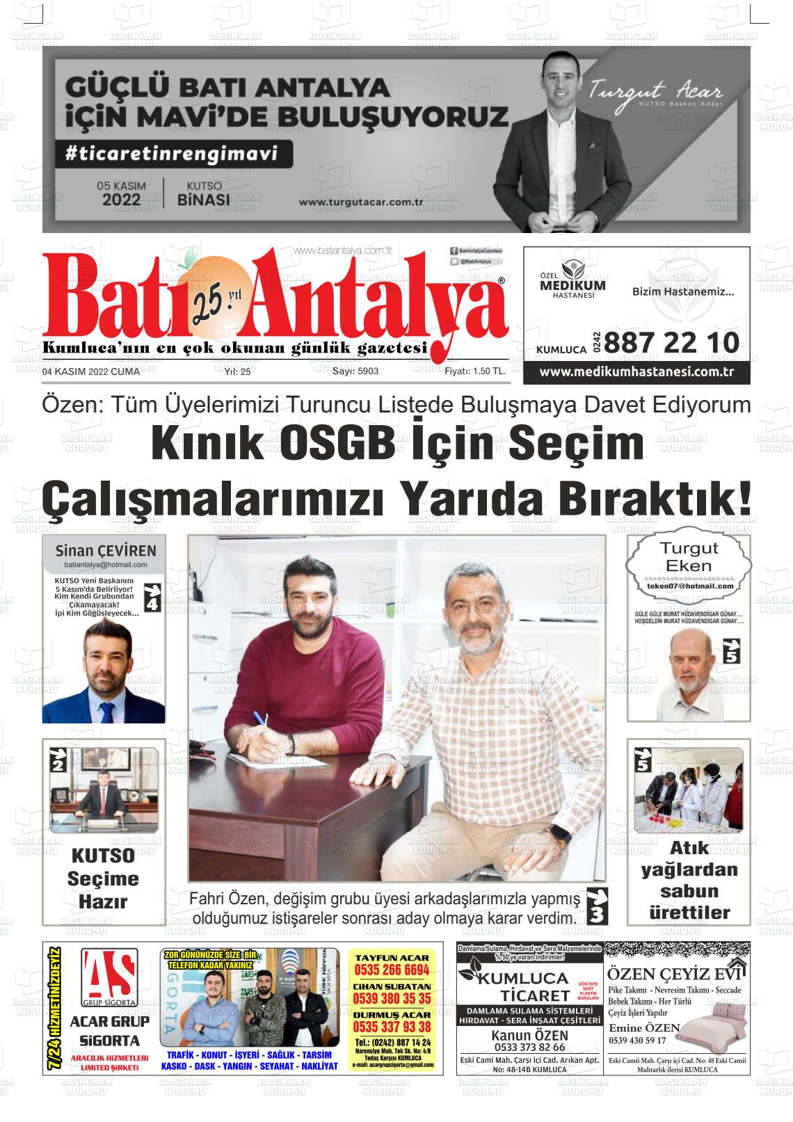 04 Kasım 2022 Batı Antalya Gazete Manşeti