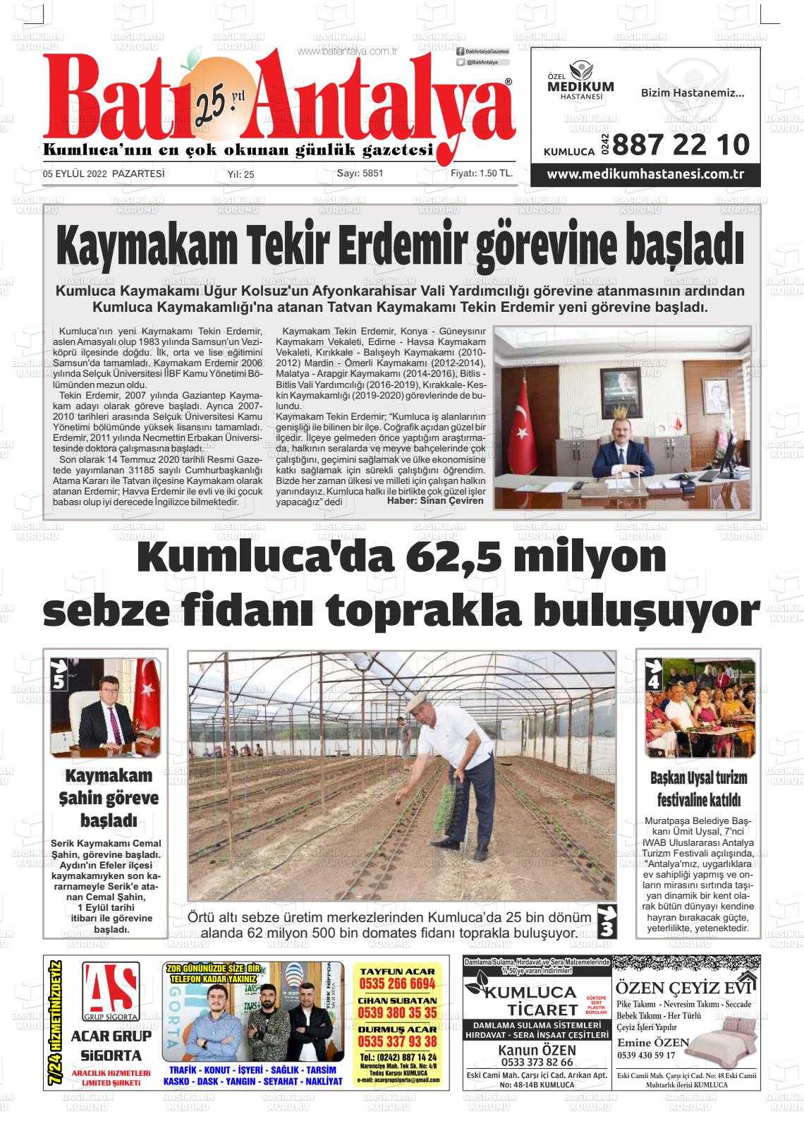 03 Kasım 2022 Batı Antalya Gazete Manşeti