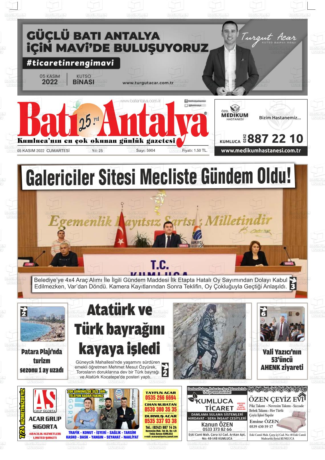 05 Kasım 2022 Batı Antalya Gazete Manşeti