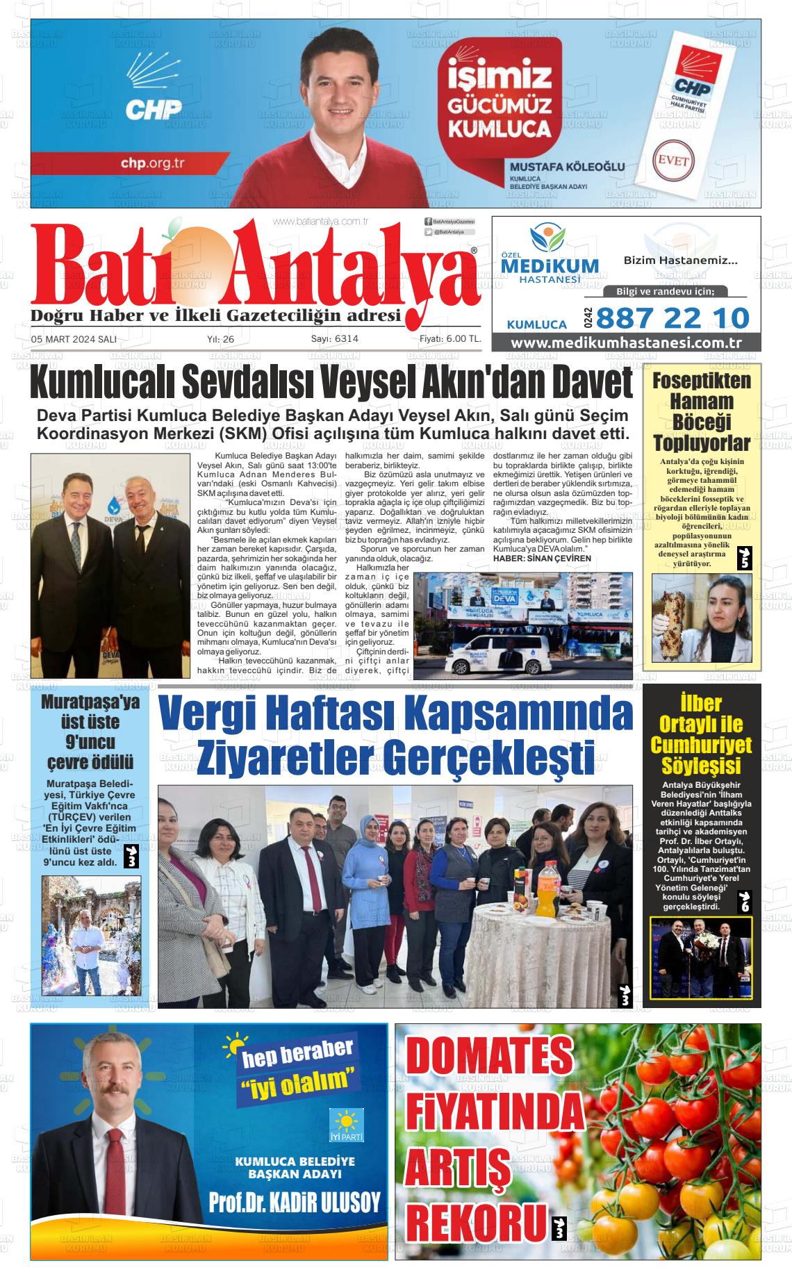 07 Mart 2024 Batı Antalya Gazete Manşeti