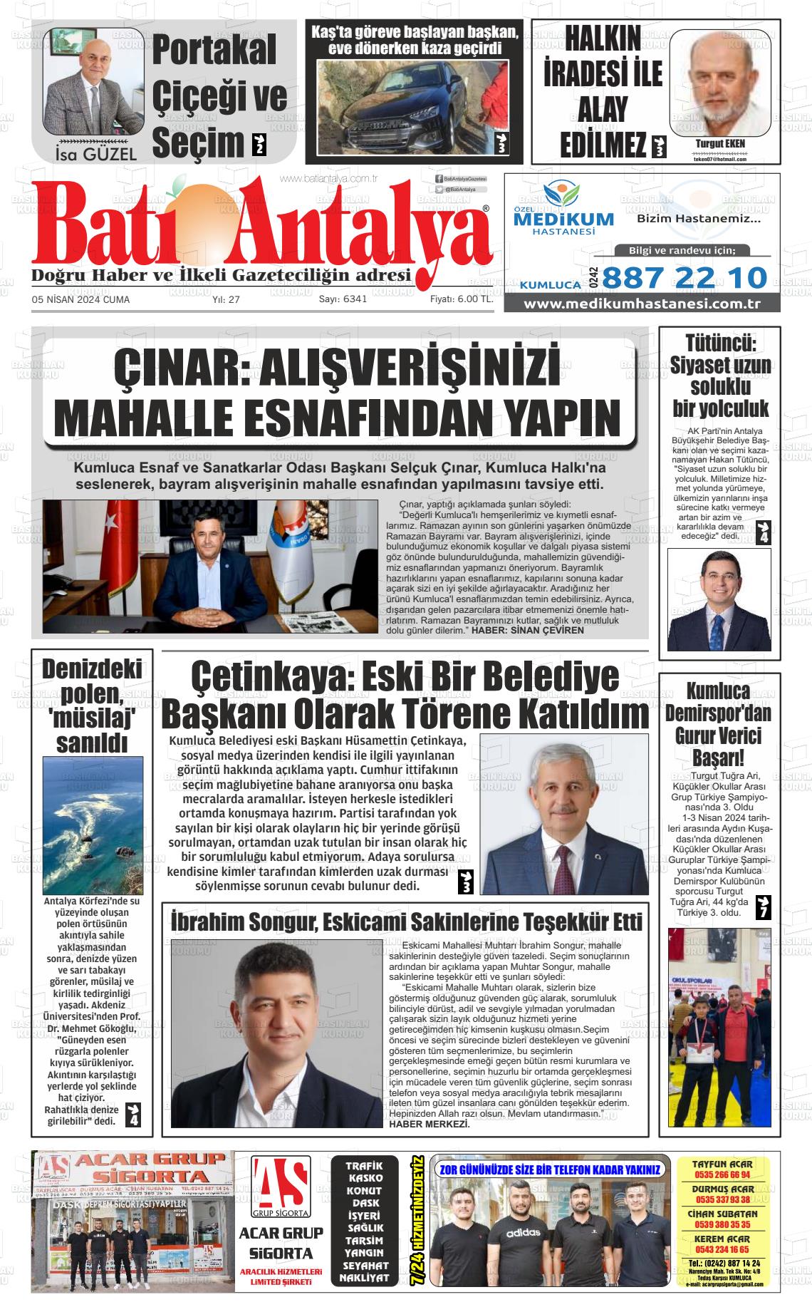 05 Nisan 2024 Batı Antalya Gazete Manşeti