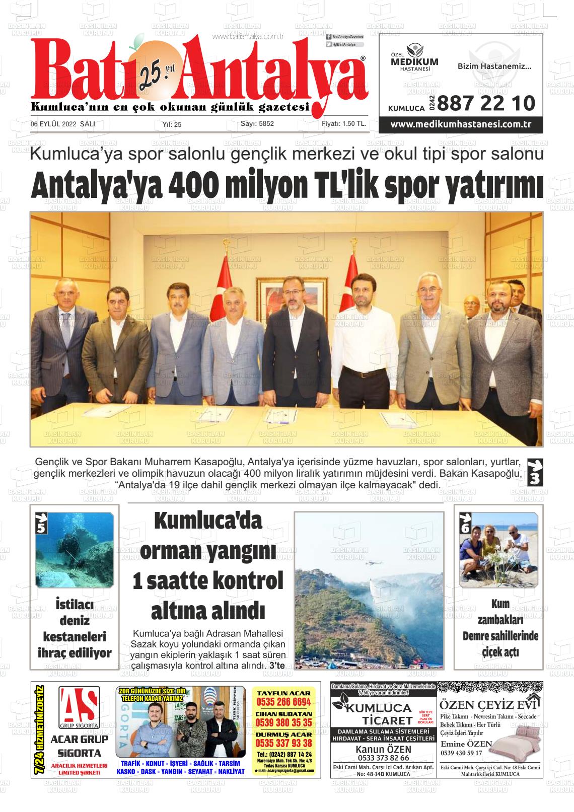 04 Kasım 2022 Batı Antalya Gazete Manşeti