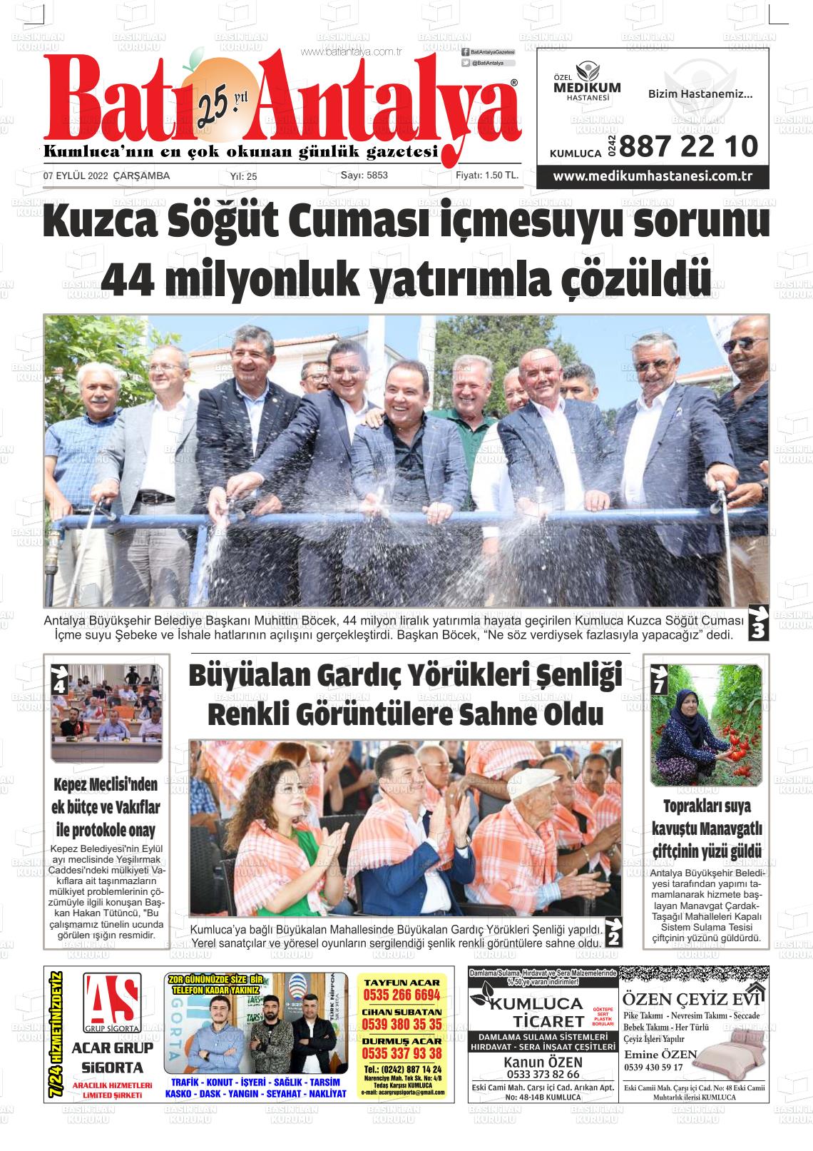 05 Kasım 2022 Batı Antalya Gazete Manşeti