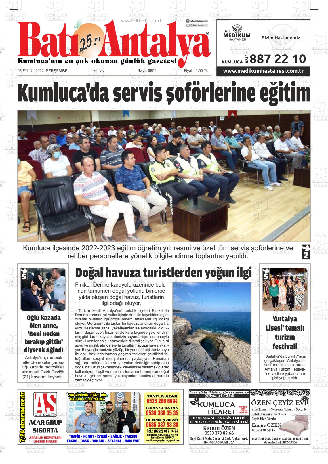 06 Kasım 2022 Batı Antalya Gazete Manşeti