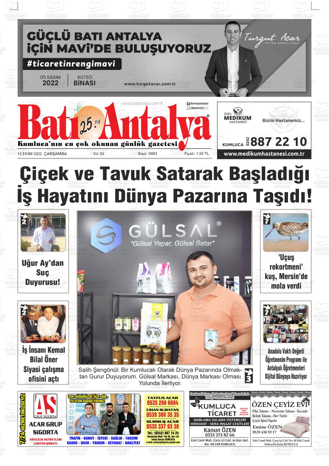 12 Ekim 2022 Batı Antalya Gazete Manşeti