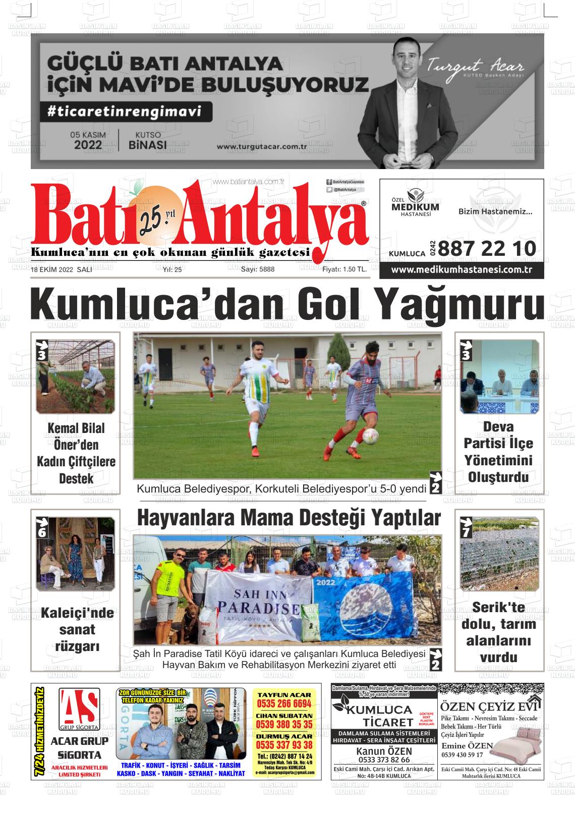 18 Ekim 2022 Batı Antalya Gazete Manşeti