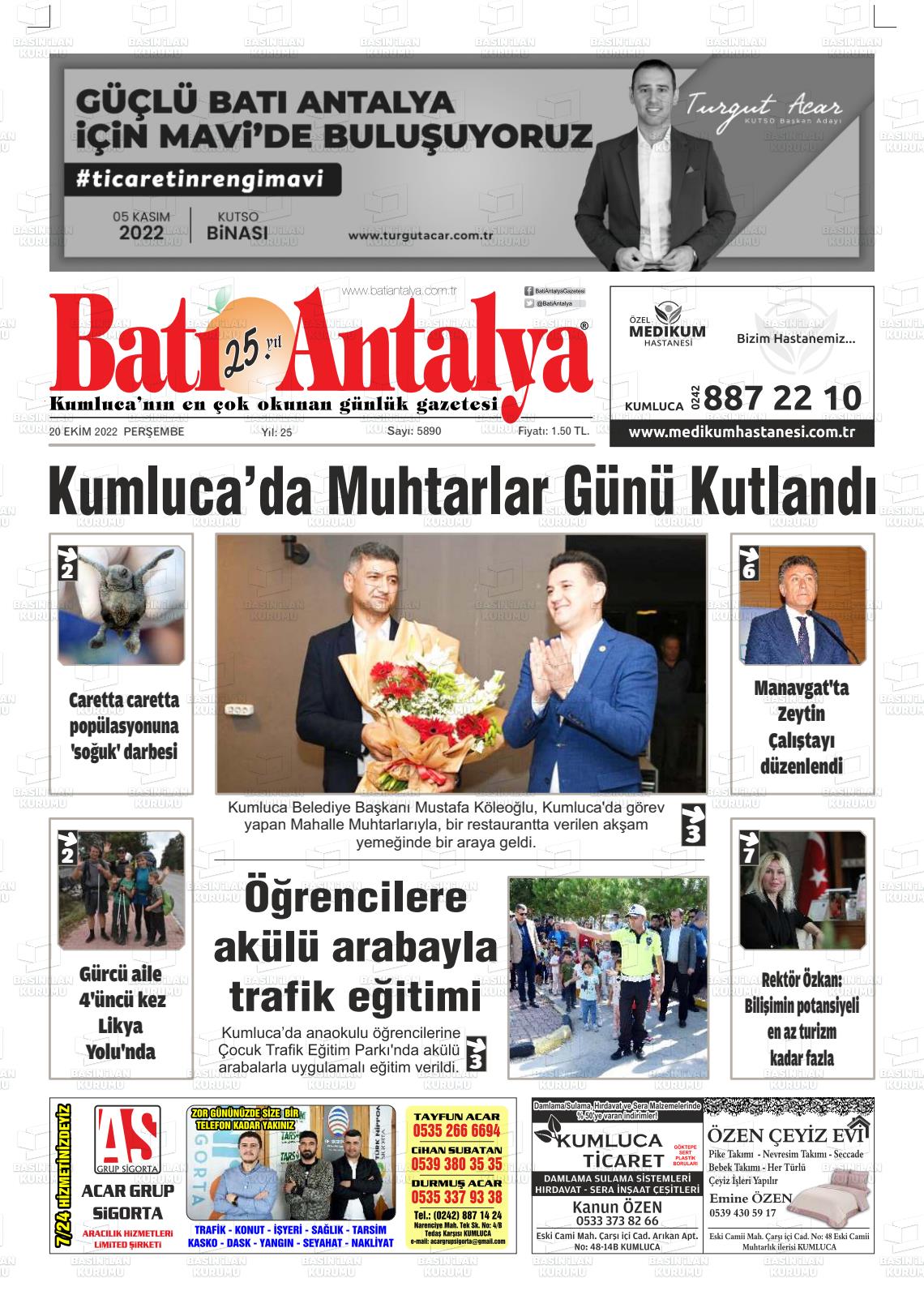 20 Ekim 2022 Batı Antalya Gazete Manşeti