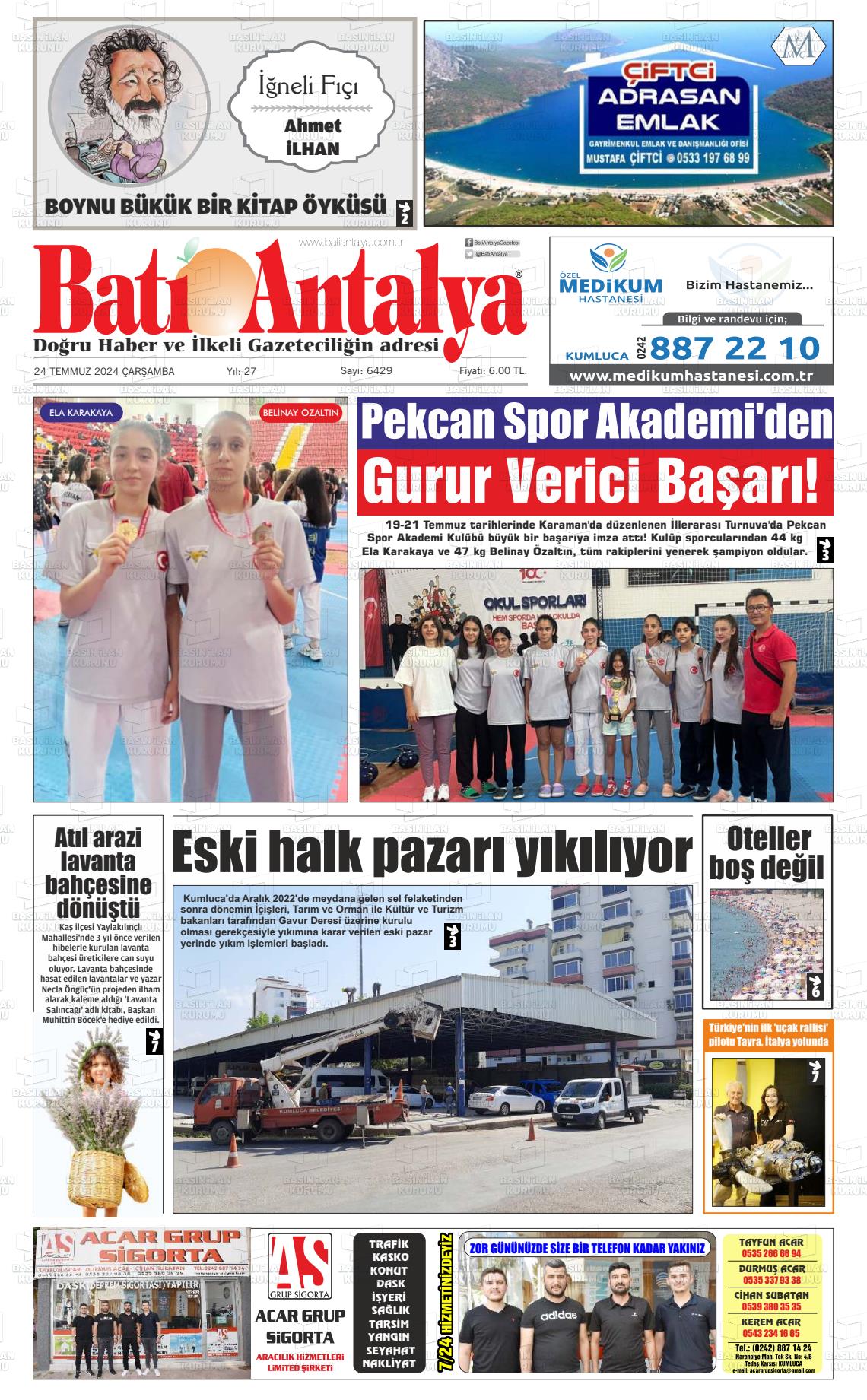 24 Temmuz 2024 Batı Antalya Gazete Manşeti