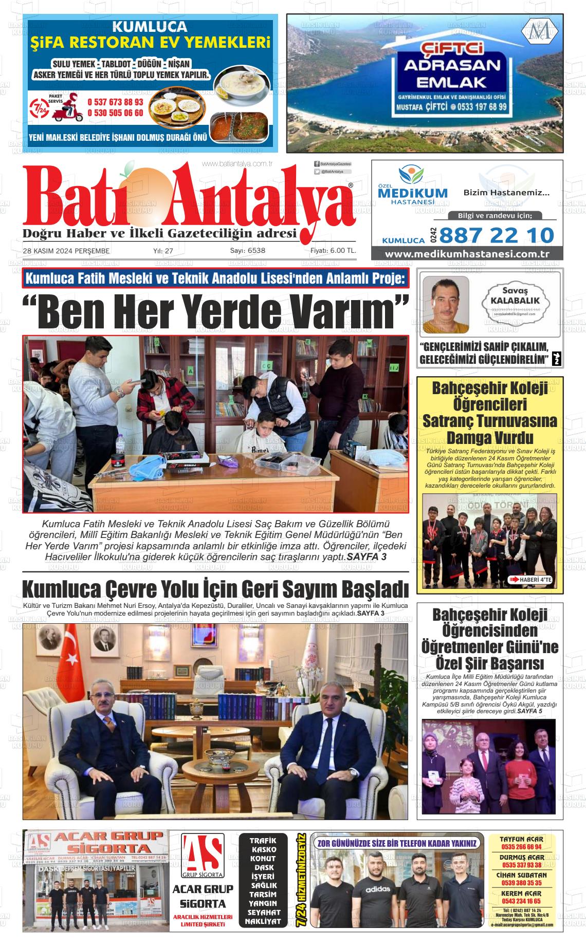 03 Aralık 2024 Batı Antalya Gazete Manşeti