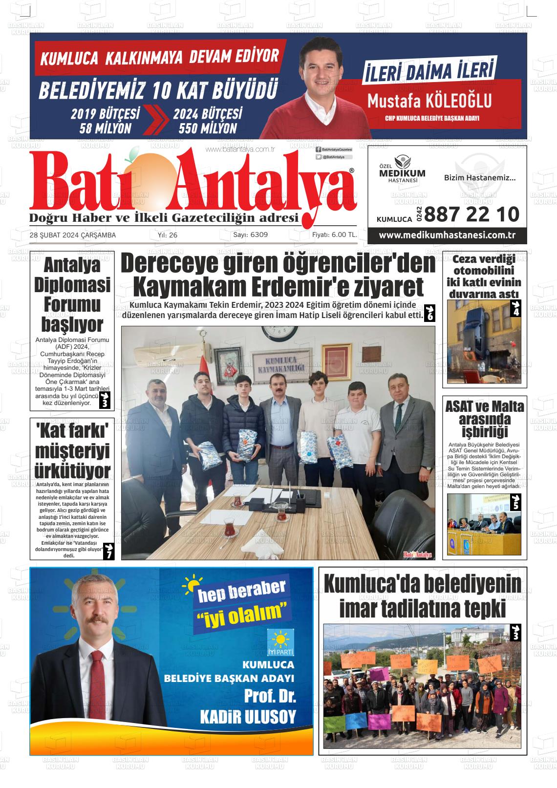 28 Şubat 2024 Batı Antalya Gazete Manşeti