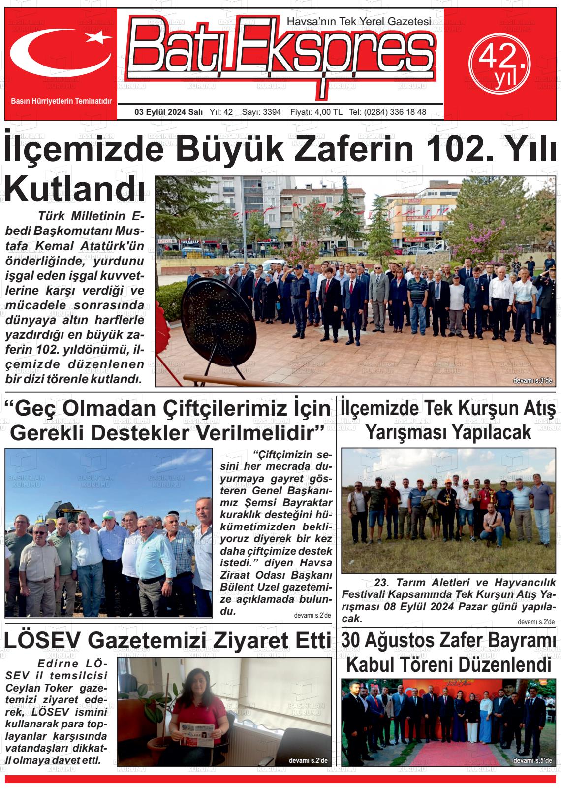 03 Eylül 2024 Batı Ekspres Gazete Manşeti