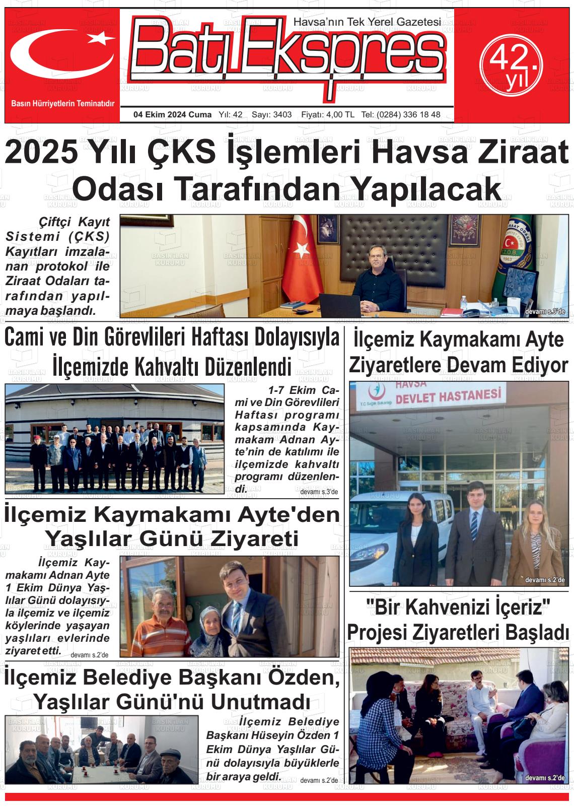 04 Ekim 2024 Batı Ekspres Gazete Manşeti