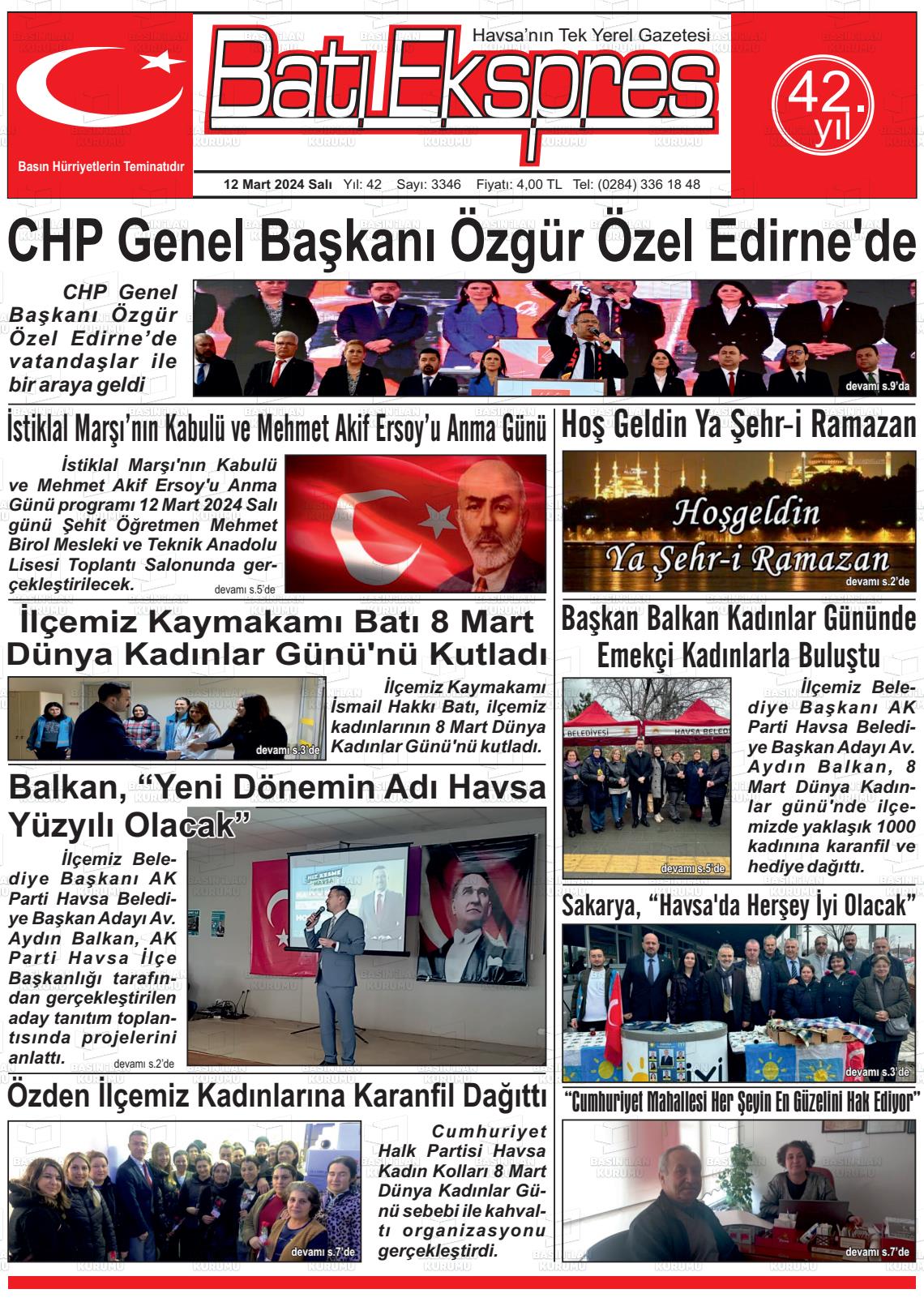 12 Mart 2024 Batı Ekspres Gazete Manşeti