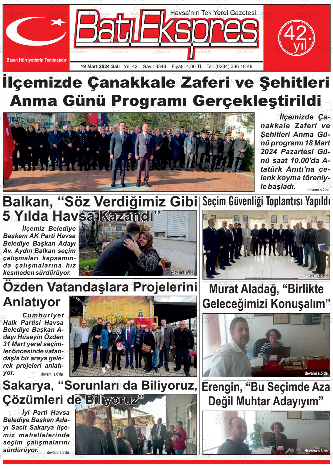 19 Mart 2024 Batı Ekspres Gazete Manşeti