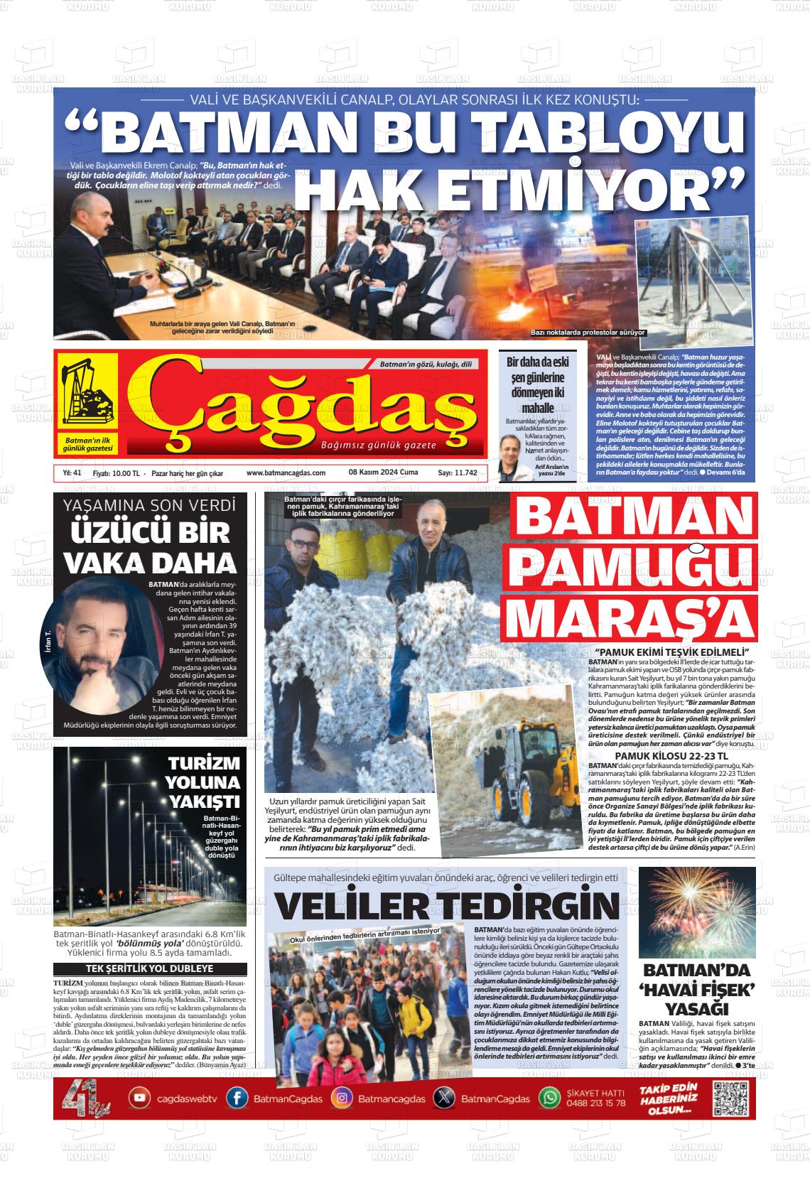 08 Kasım 2024 Batman Çağdaş Gazete Manşeti