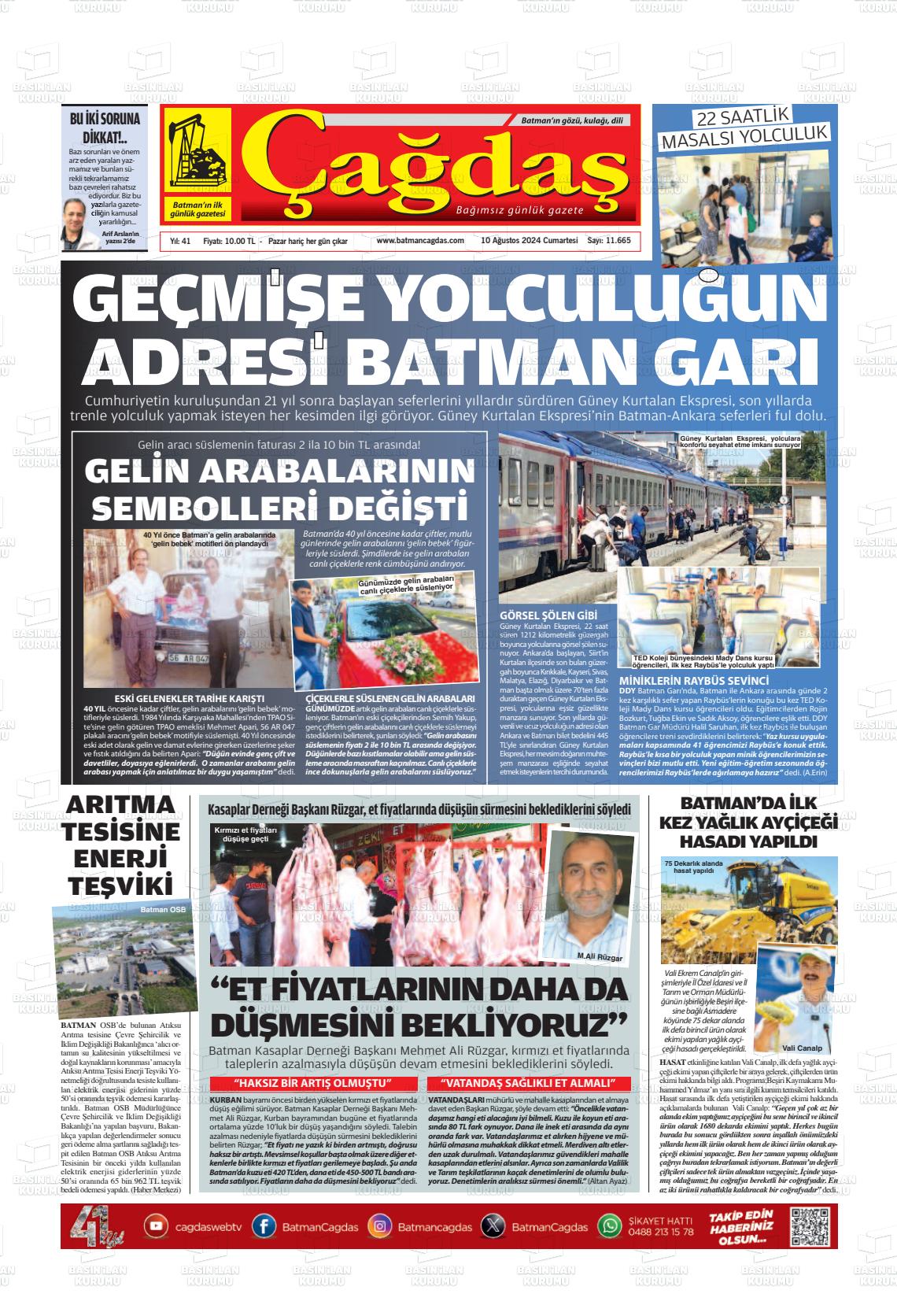 10 Ağustos 2024 Batman Çağdaş Gazete Manşeti