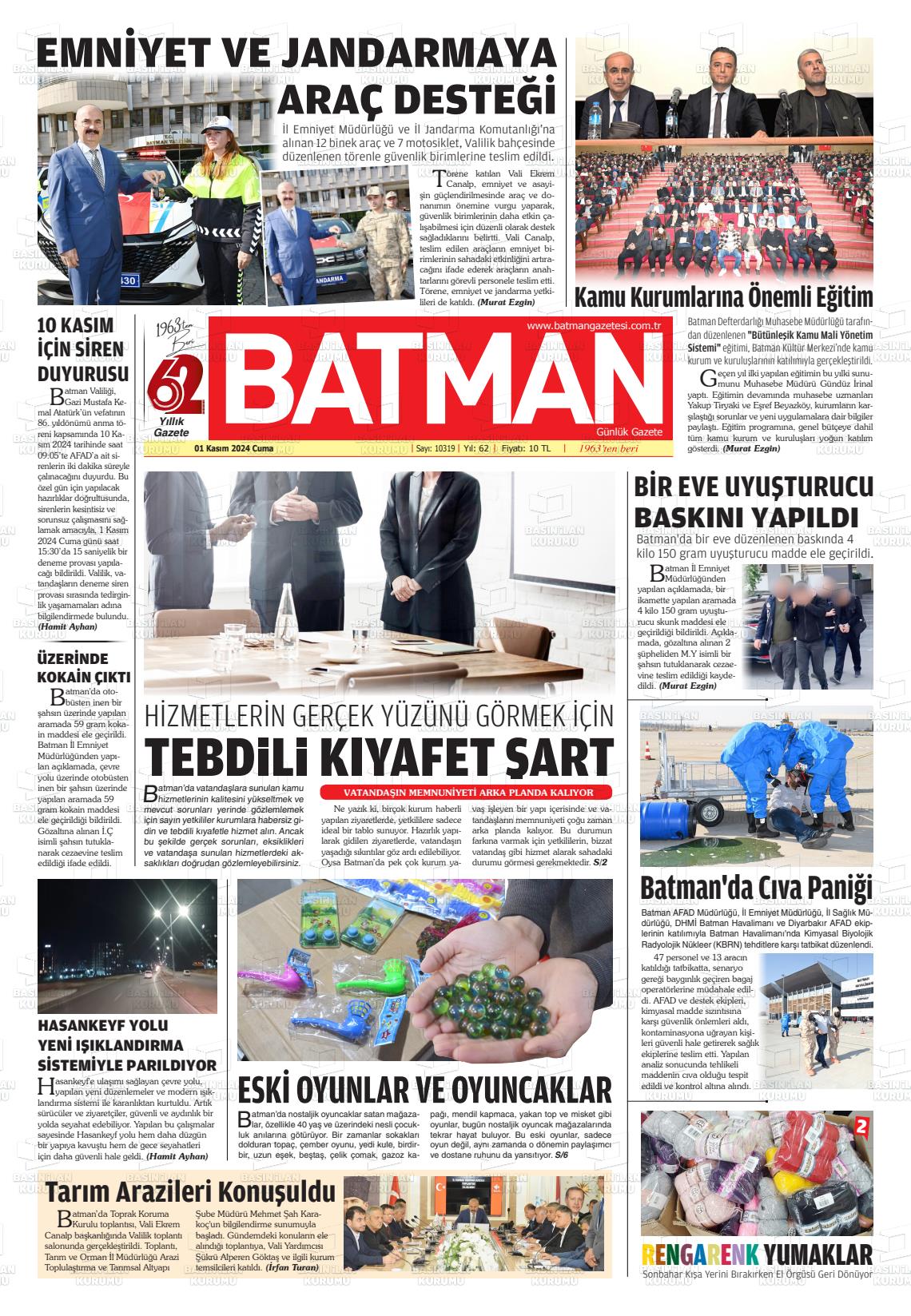 01 Kasım 2024 BATMAN GAZETESİ Gazete Manşeti