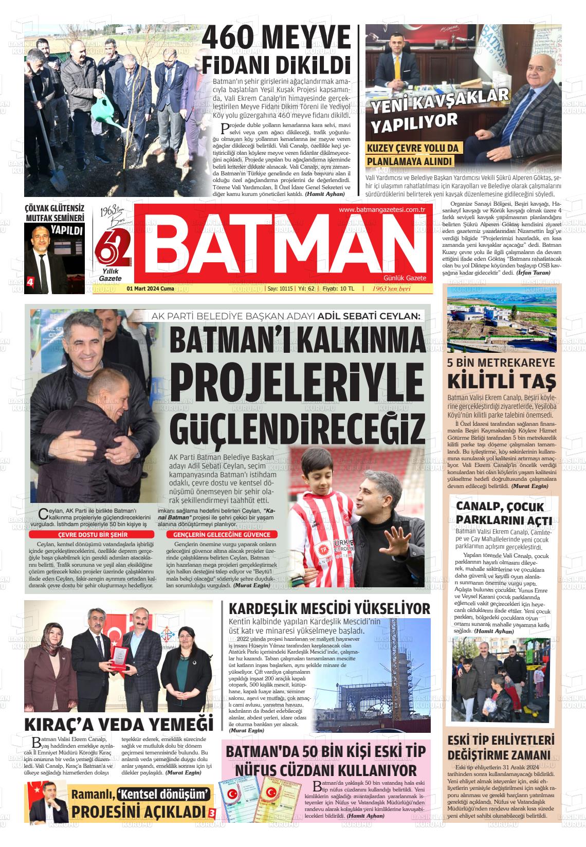 01 Mart 2024 BATMAN GAZETESİ Gazete Manşeti