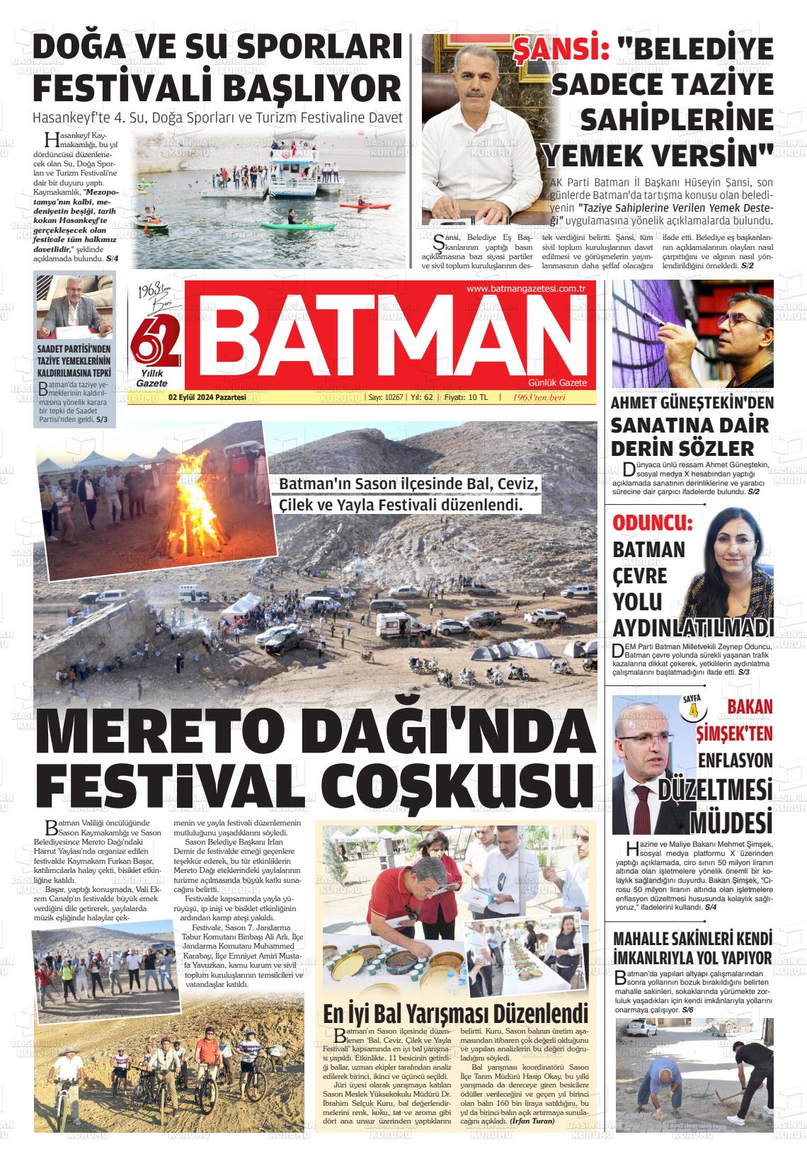 02 Eylül 2024 BATMAN GAZETESİ Gazete Manşeti