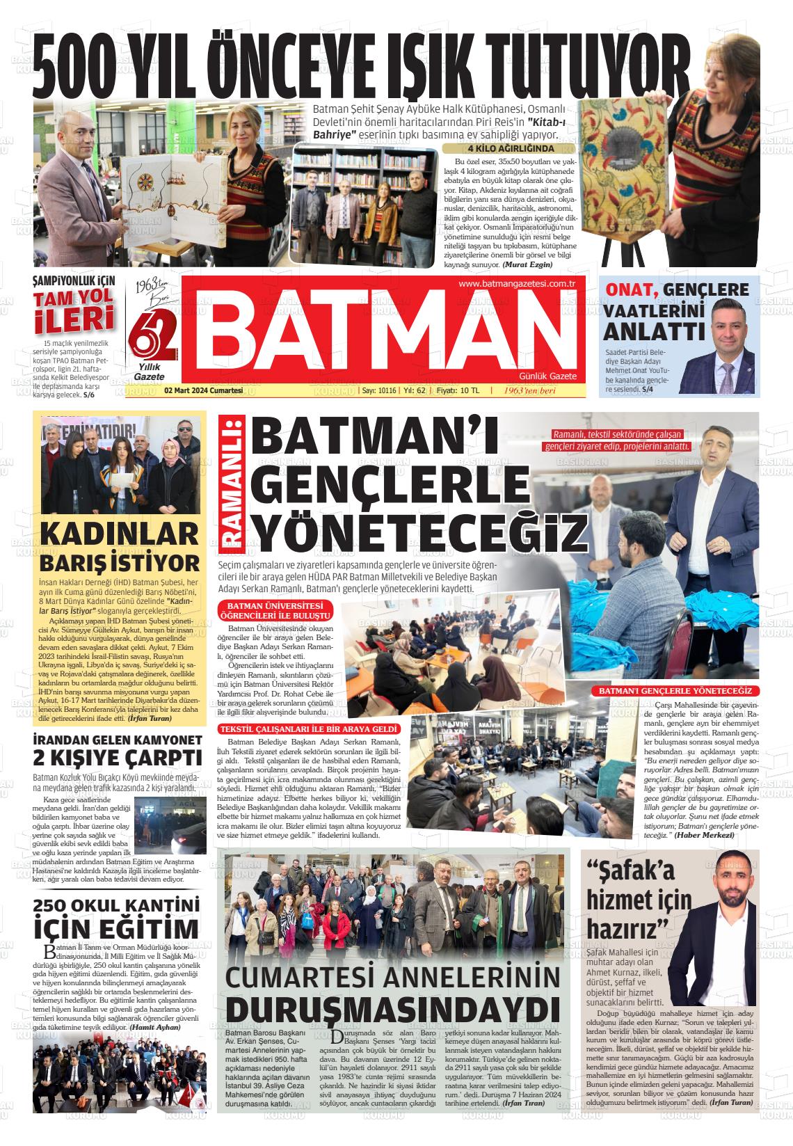 02 Mart 2024 BATMAN GAZETESİ Gazete Manşeti