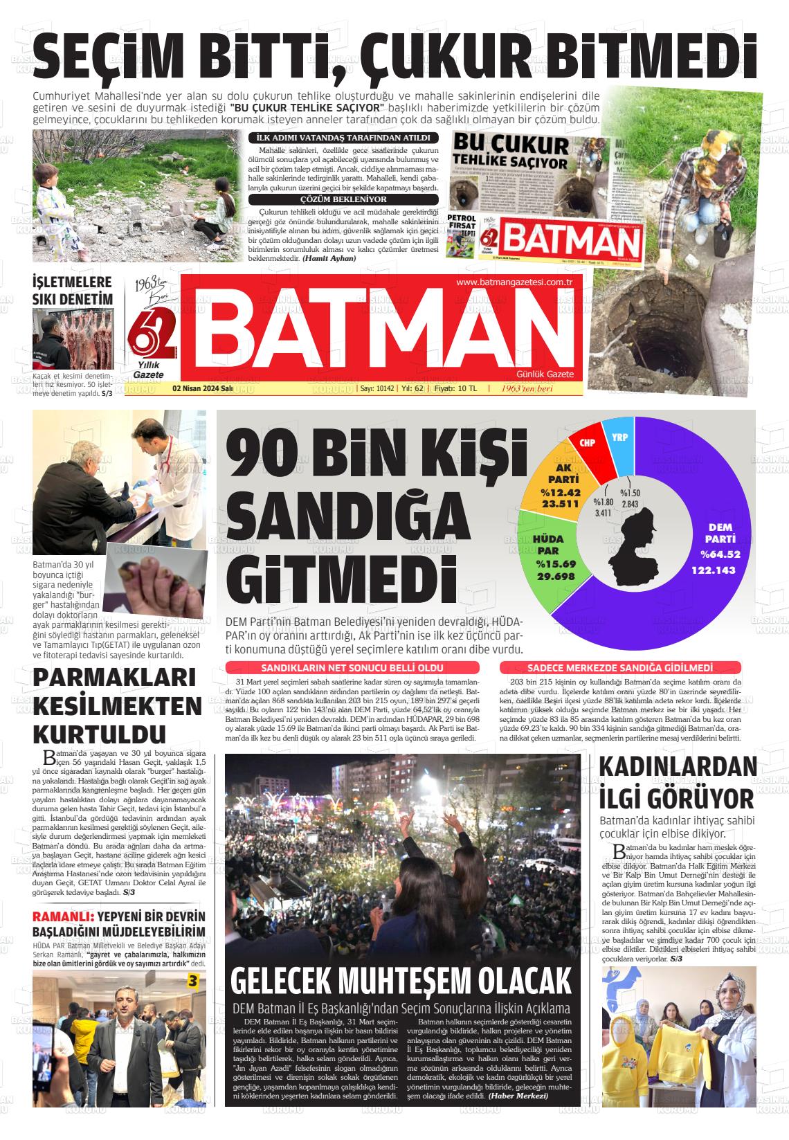 02 Nisan 2024 BATMAN GAZETESİ Gazete Manşeti