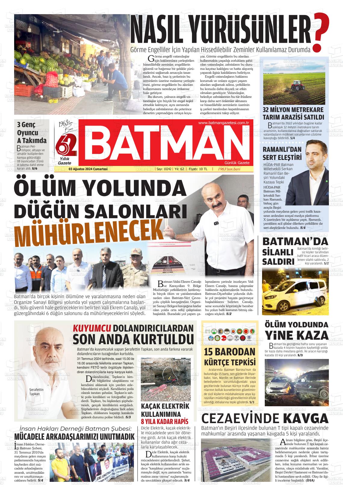 03 Ağustos 2024 BATMAN GAZETESİ Gazete Manşeti