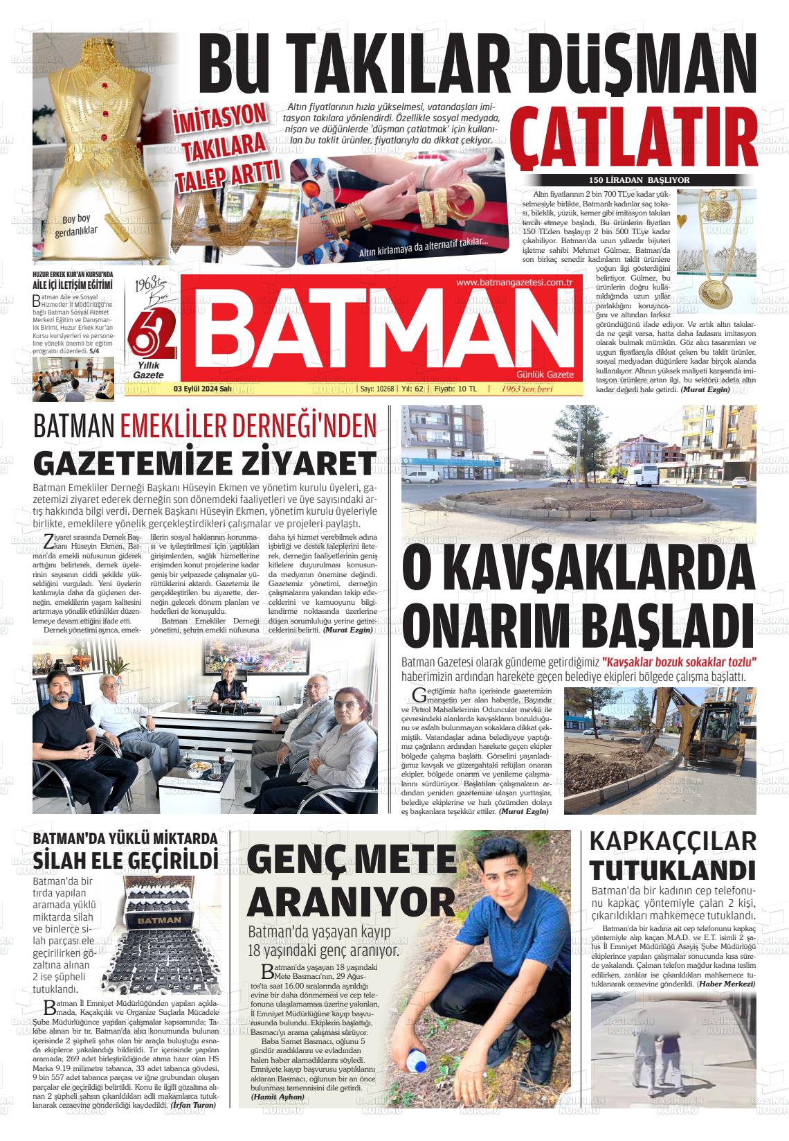 03 Eylül 2024 BATMAN GAZETESİ Gazete Manşeti