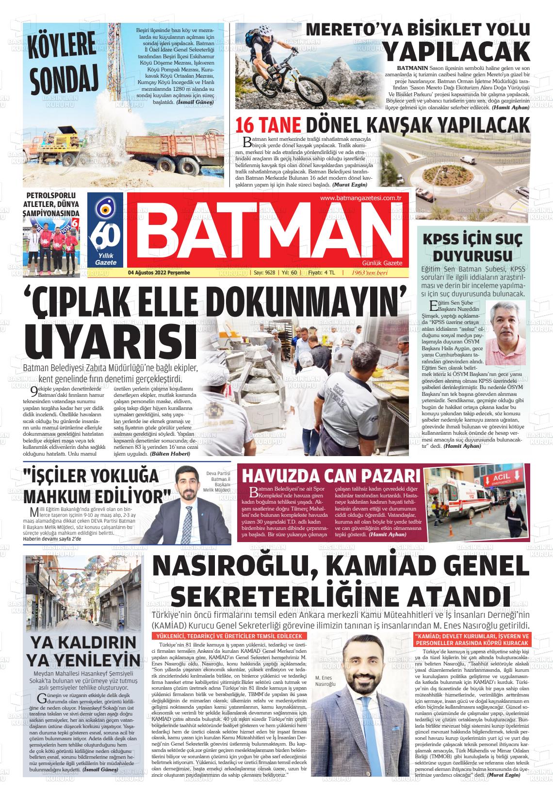 04 Ağustos 2022 BATMAN GAZETESİ Gazete Manşeti