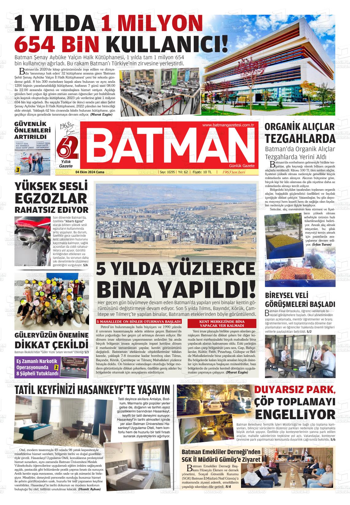 04 Ekim 2024 BATMAN GAZETESİ Gazete Manşeti