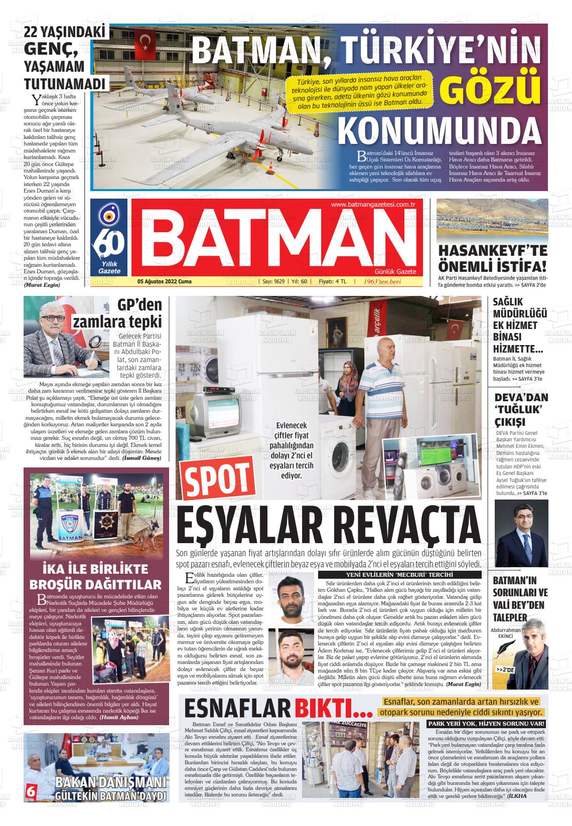 05 Ağustos 2022 BATMAN GAZETESİ Gazete Manşeti