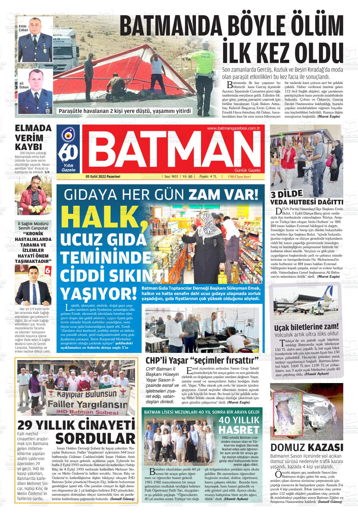 05 Eylül 2022 BATMAN GAZETESİ Gazete Manşeti