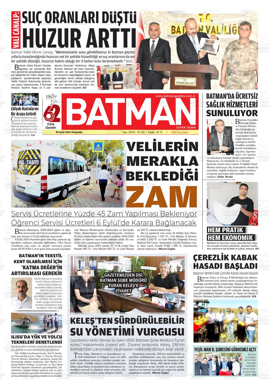 05 Eylül 2024 BATMAN GAZETESİ Gazete Manşeti