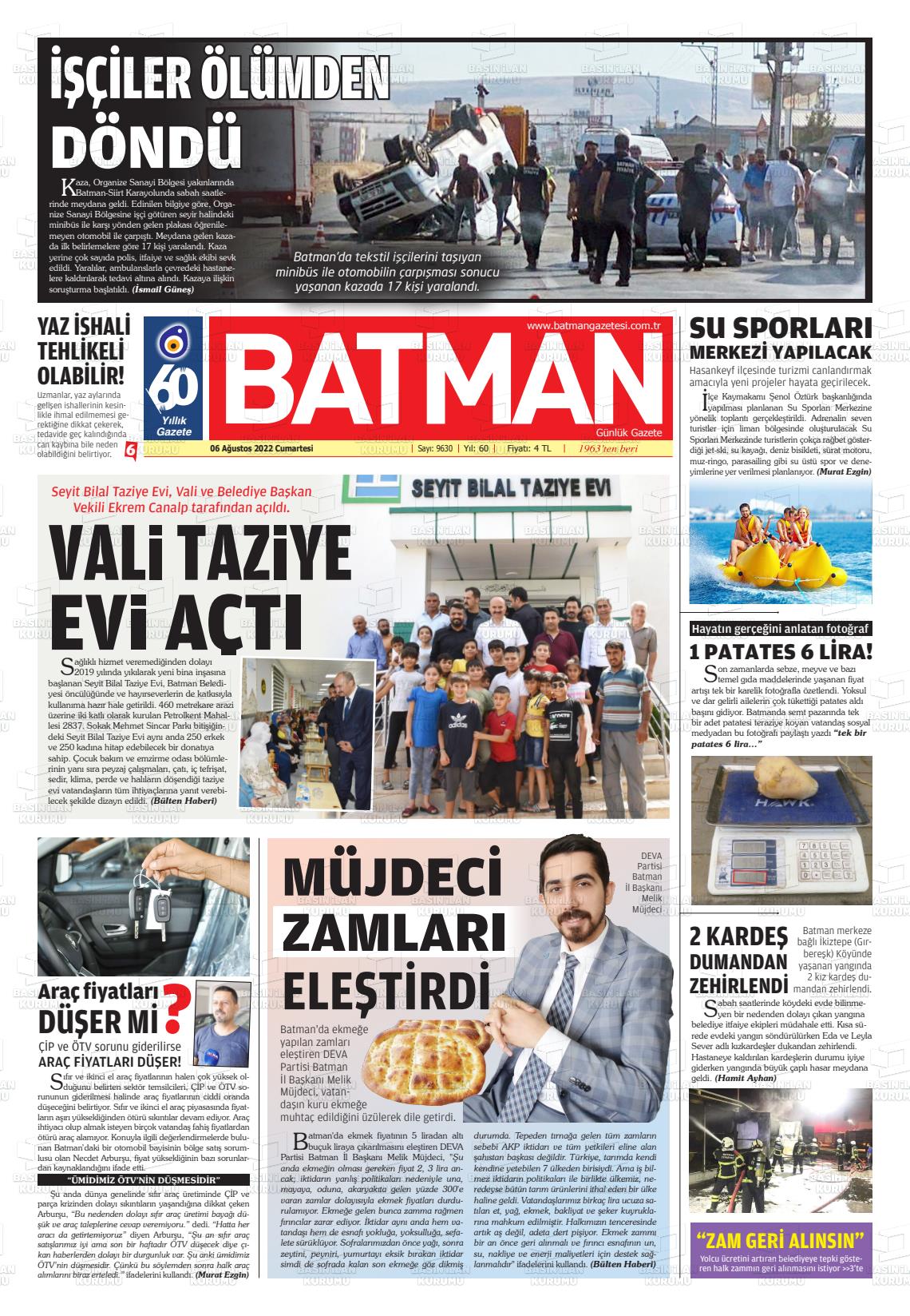 06 Ağustos 2022 BATMAN GAZETESİ Gazete Manşeti