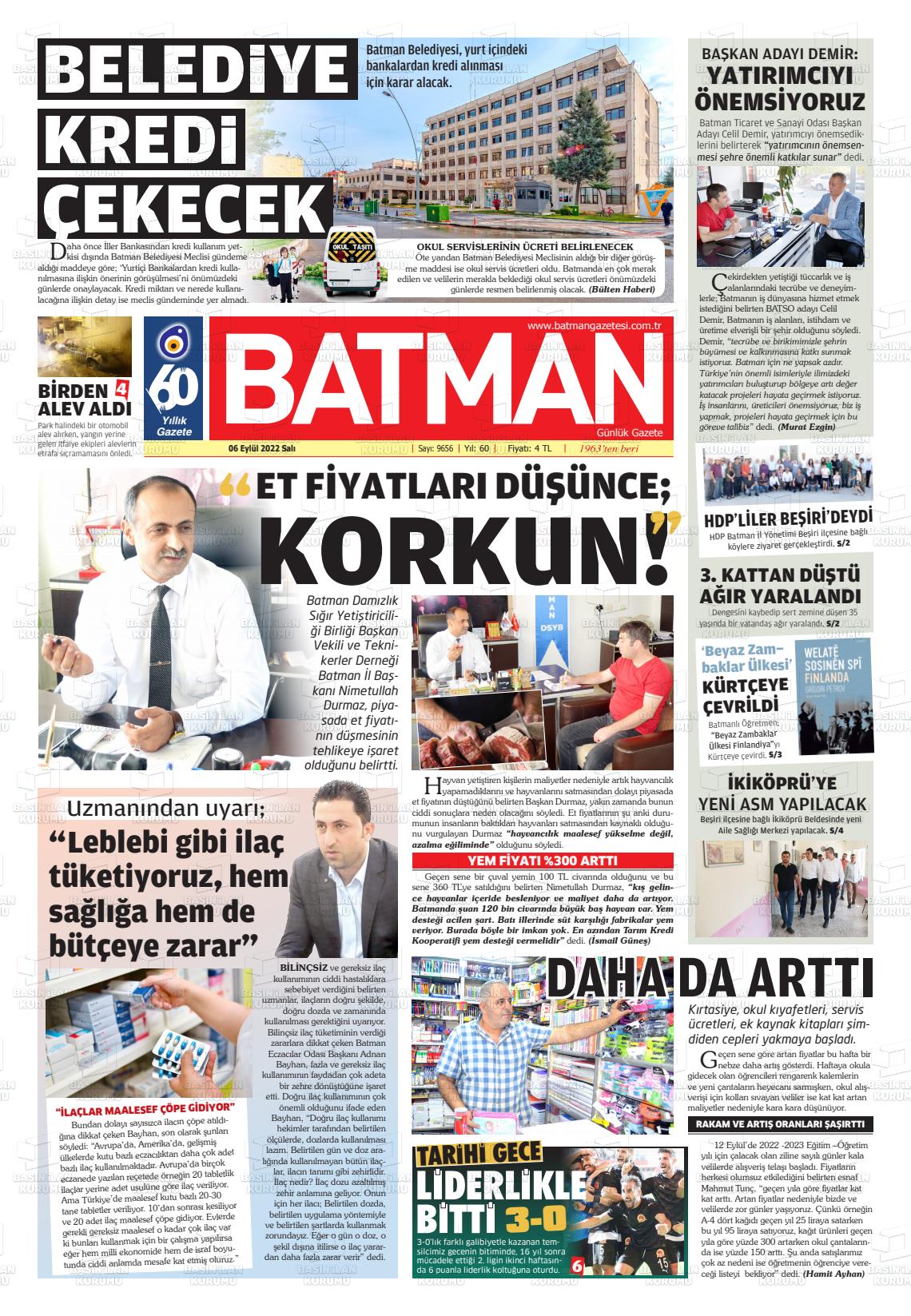 06 Eylül 2022 BATMAN GAZETESİ Gazete Manşeti