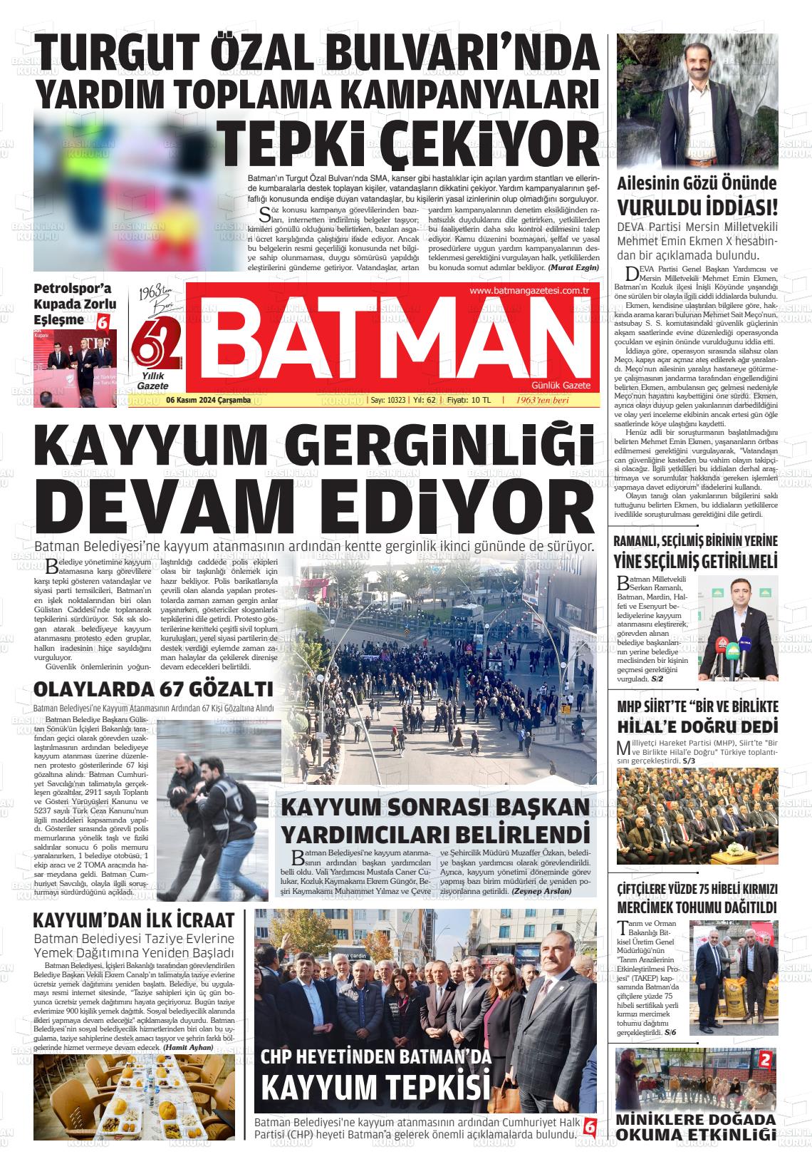 06 Kasım 2024 BATMAN GAZETESİ Gazete Manşeti