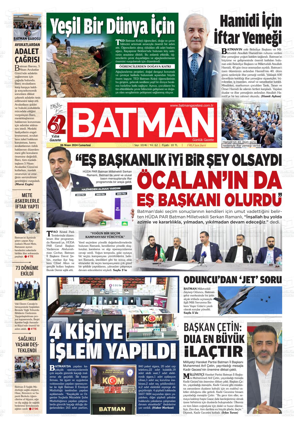 06 Nisan 2024 BATMAN GAZETESİ Gazete Manşeti