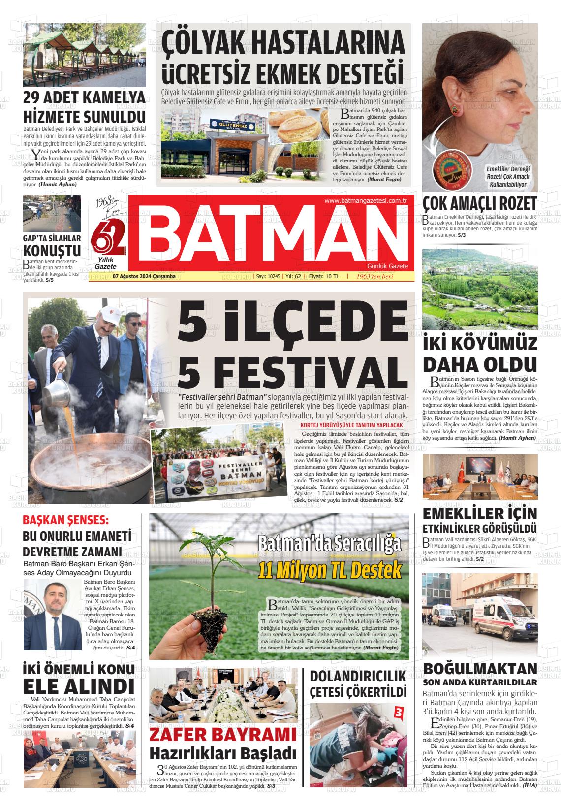 07 Ağustos 2024 BATMAN GAZETESİ Gazete Manşeti