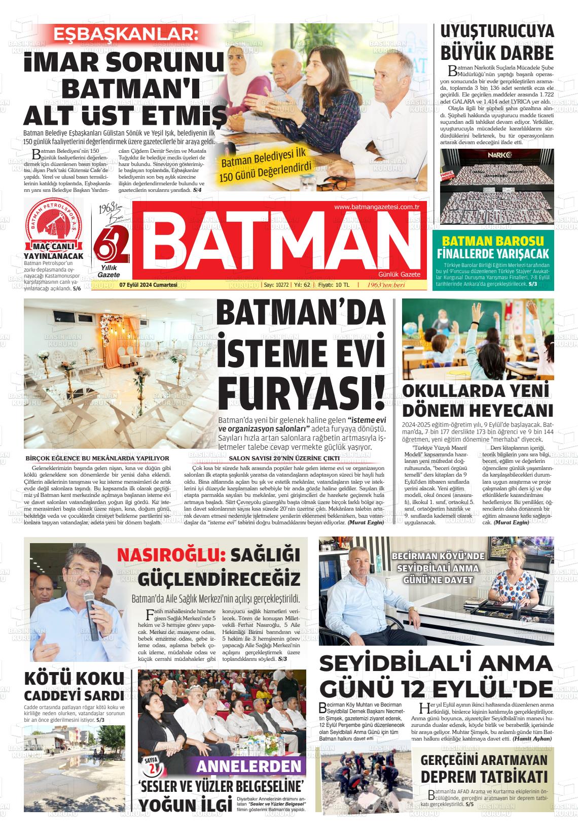 07 Eylül 2024 BATMAN GAZETESİ Gazete Manşeti