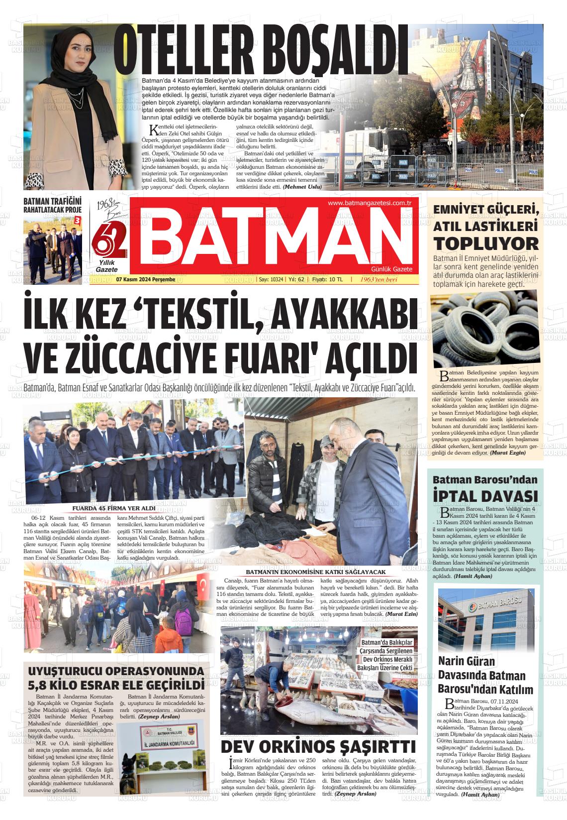 07 Kasım 2024 BATMAN GAZETESİ Gazete Manşeti