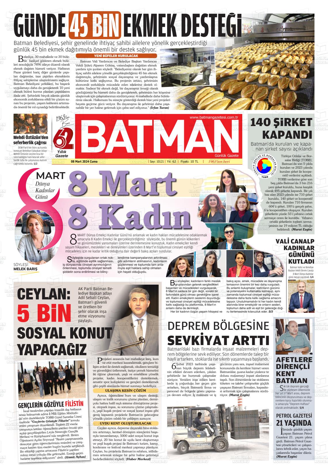 08 Mart 2024 BATMAN GAZETESİ Gazete Manşeti